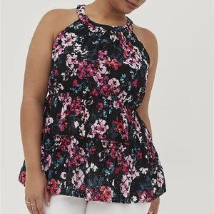 Torrid Size 2X 18-20 Babydoll Eyelet Tiered Black Multi-Color Top